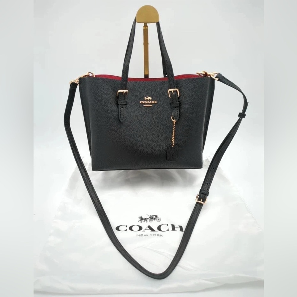 Coach Black Leather Tote with Red Interior